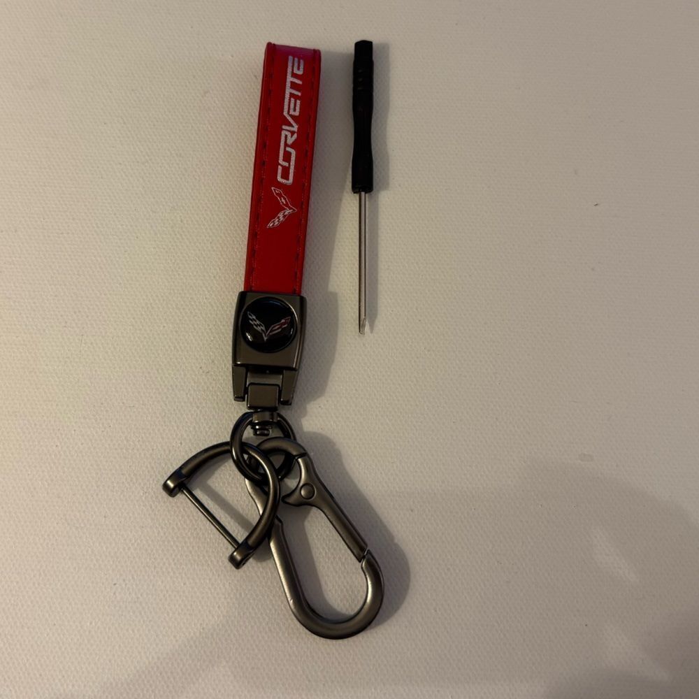 Corvette Key Fob Keychain in Red Leather with Logo NWT